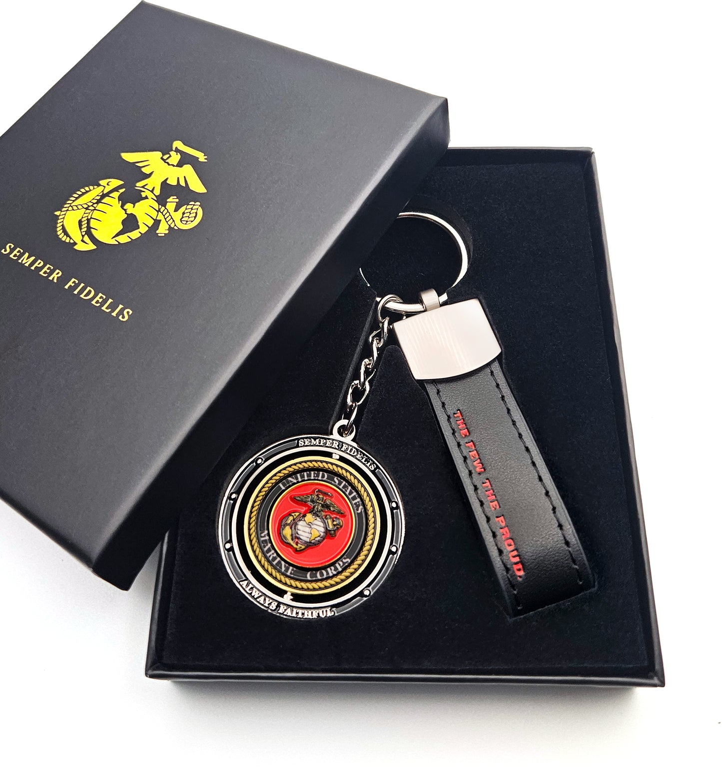 USMC Keychain, Premium Leather Marine Corps Gift
