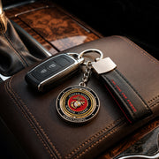 USMC Keychain, Premium Leather Marine Corps Gift