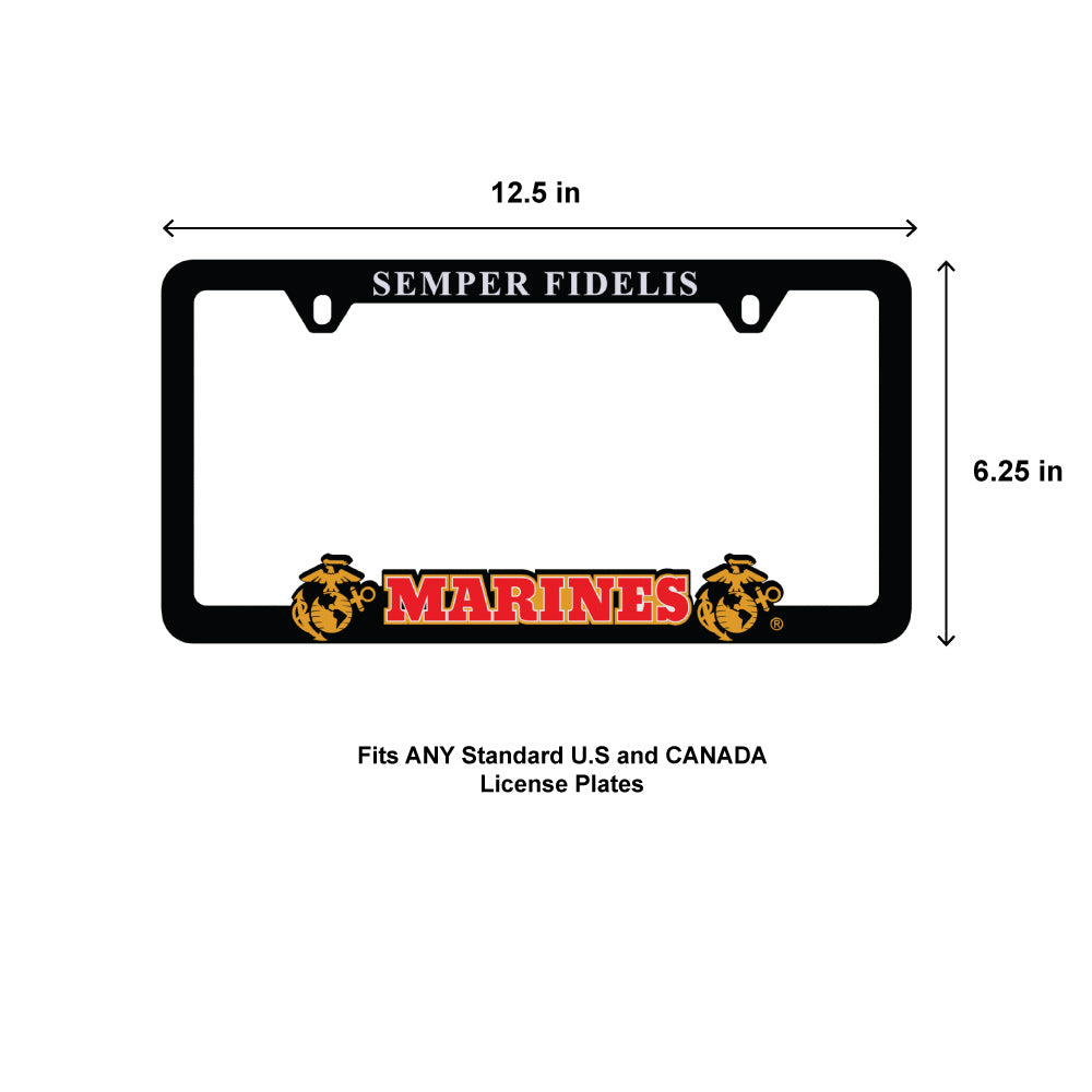 USMC Car License Plate Frame with Round Decal