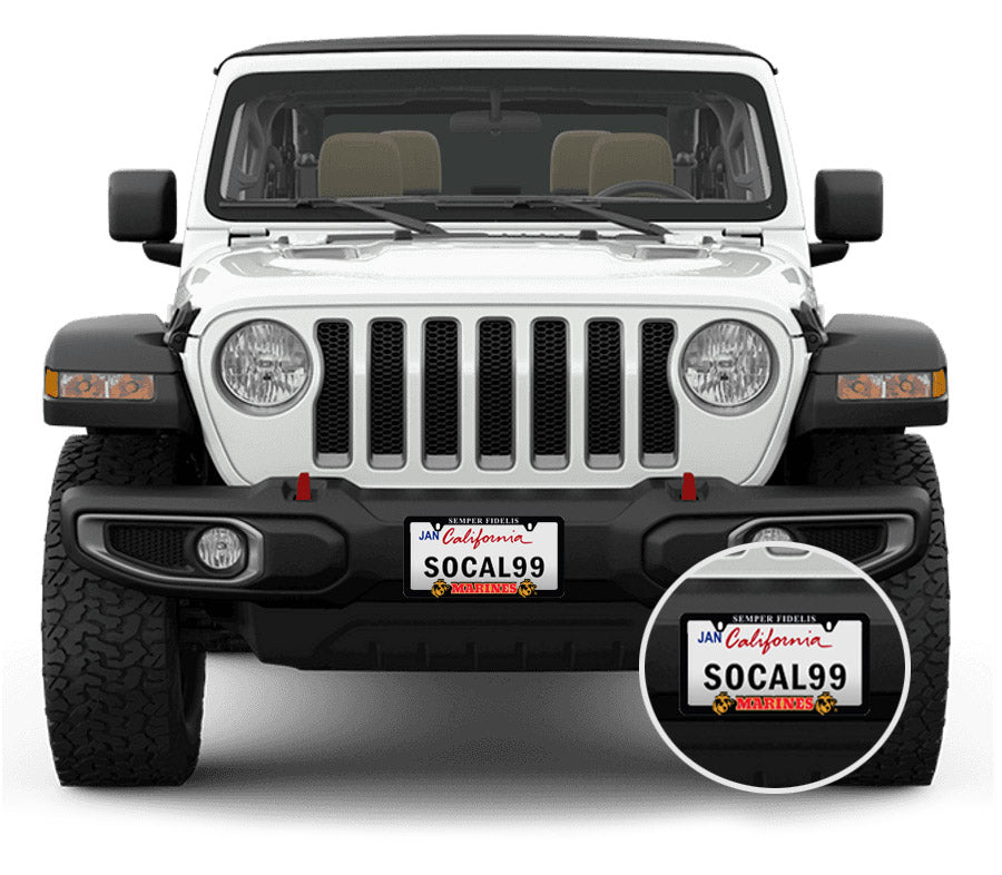 USMC Car License Plate Frame with Round Decal