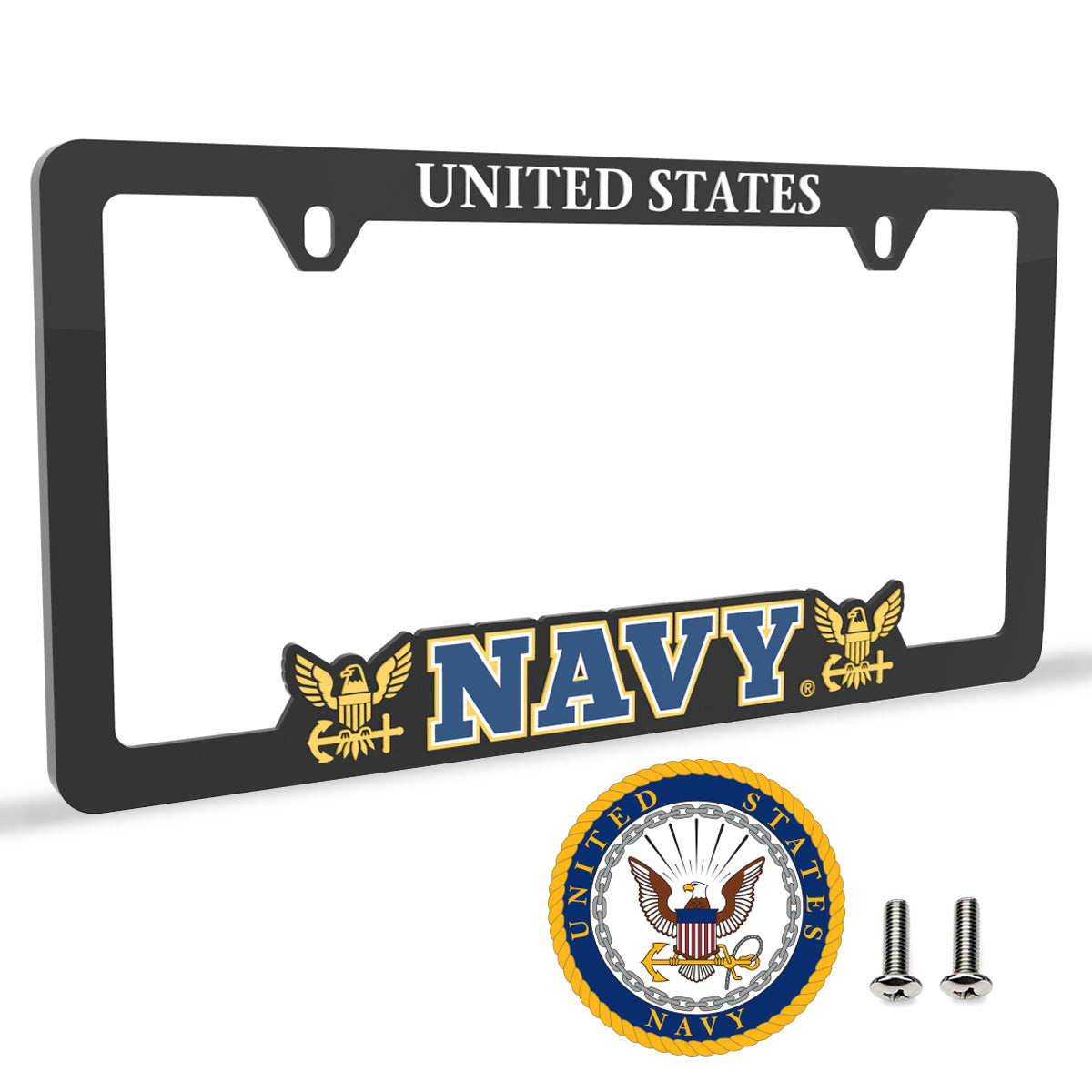 US Navy Car License Plate Frame with Round Decal
